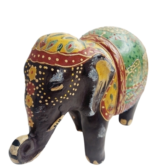 Elephant Resin Statue Exotic Black Multicolor 7" by 10" - Picture 10 of 11